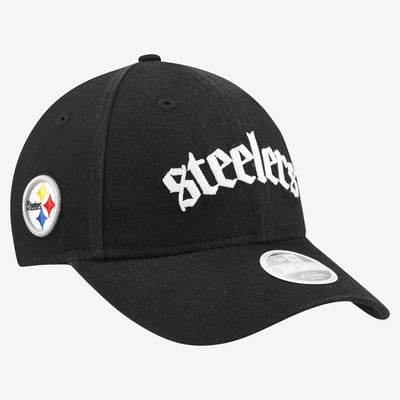 Pittsburgh Steelers New Era Women's Gothic Font 9FORTY M-Crown Adjustable Hat - Black

