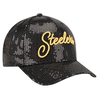 Pittsburgh Steelers New Era Women's Sequin Script 9FORTY Adjustable Hat - Black