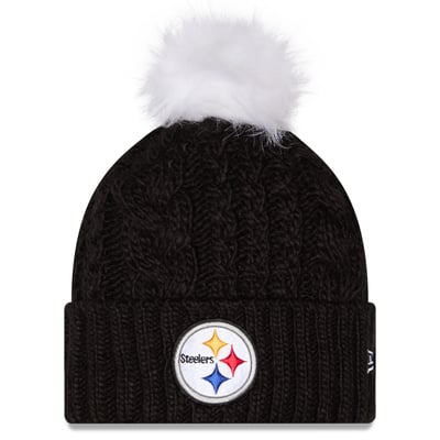 Pittsburgh Steelers New Era Women's Single Knit Hat with Pom - Black