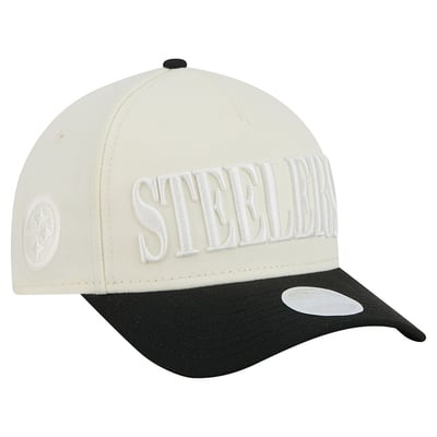 Pittsburgh Steelers New Era Women's Tonal A-Frame 9FORTY Adjustable Hat - Cream/Black