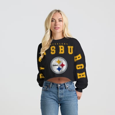 Pittsburgh Steelers Spirit Jersey Women's Cropped Long Sleeve T-Shirt - Black