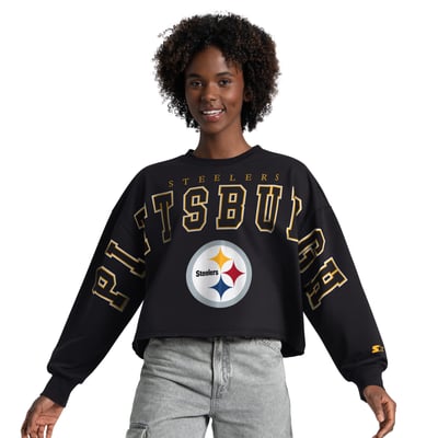 Pittsburgh Steelers Starter Women's Bleachers Cropped Sweatshirt - Black