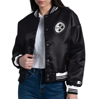 Pittsburgh Steelers Starter Women's Two-Tone Satin Varsity Jacket - Black
