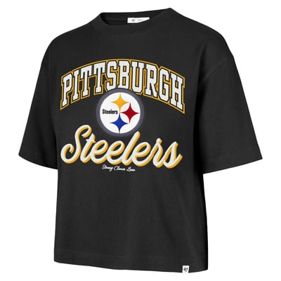 Pittsburgh Steelers Stoney Clover Lane x '47 Women's Script City Boxy Cropped T-Shirt - Black