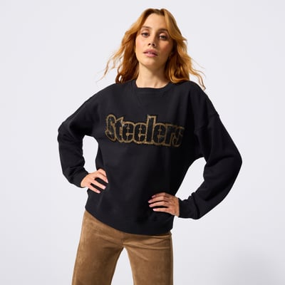  Pittsburgh Steelers Terez Women's Gemstone Logo Crew - Black