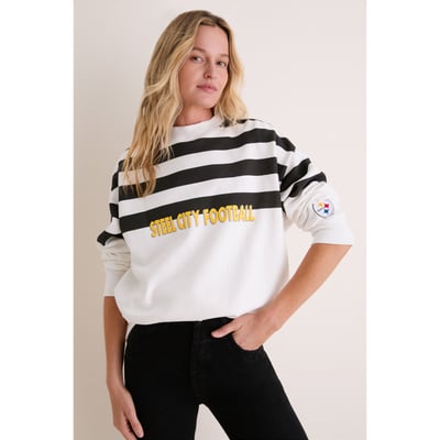 Pittsburgh Steelers Tuckernuck Women's Stripe Sweatshirt - White/Black