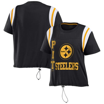 Pittsburgh Steelers WEAR by Erin Andrews Women's Cinched Colorblock T-Shirt - Black