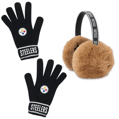  Pittsburgh Steelers WEAR by Erin Andrews Women's Ear Muff & Glove Set - Black