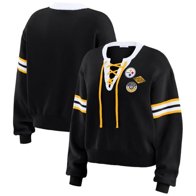 Pittsburgh Steelers WEAR by Erin Andrews Women's Lace-Up Pullover Sweatshirt - Black