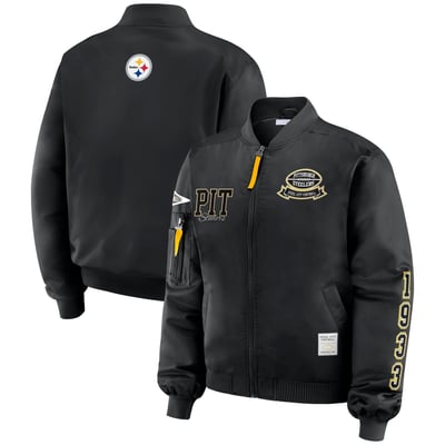 Pittsburgh Steelers WEAR by Erin Andrews Women's Patch Full-Zip Bomber Jacket - Black