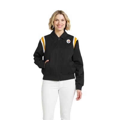  Pittsburgh Steelers WEAR by Erin Andrews Women's Shoulder Stripe Twill Full-Zip Jacket - Black