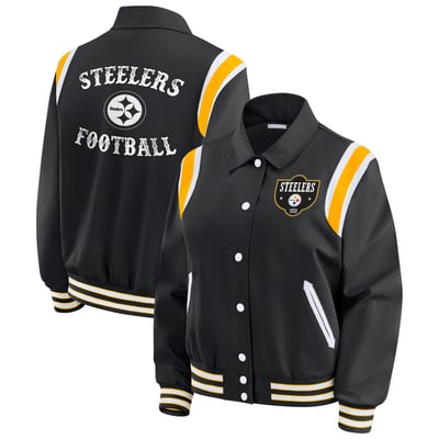Pittsburgh Steelers WEAR by Erin Andrews Women's Varsity Lightweight Full-Snap Jacket - Black