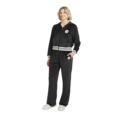  Pittsburgh Steelers WEAR by Erin Andrews Women's Velour Track Suit - Black