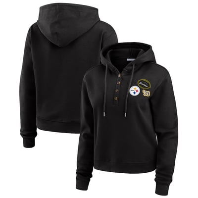  Pittsburgh Steelers WEAR by Erin Andrews Women's Waffle Hoodie Pullover Top - Black