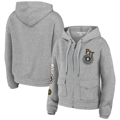 Pittsburgh Steelers WEAR by Erin Andrews Women's Full-Zip Hoodie - Heather Gray