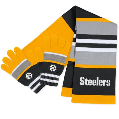 Pittsburgh Steelers WEAR by Erin Andrews Women's Stripe Glove & Scarf Set