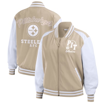Pittsburgh Steelers WEAR by Erin Andrews Women's Tonal Full-Zip Bomber Jacket - Tan