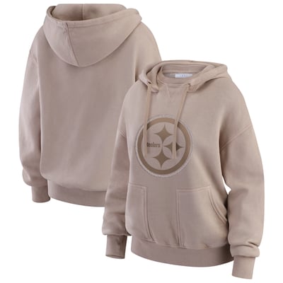  Pittsburgh Steelers WEAR by Erin Andrews Women's Washed Pullover Crewdie - Tan