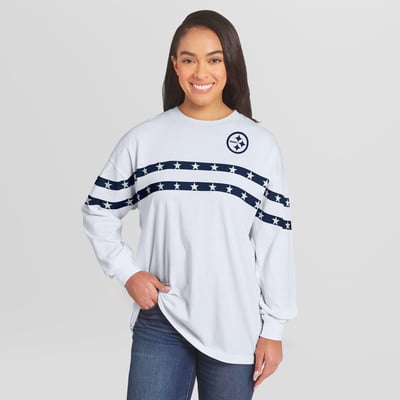  Pittsburgh Steelers WEAR by Erin Andrews Women's Americana Stripe Long Sleeve T-Shirt - White