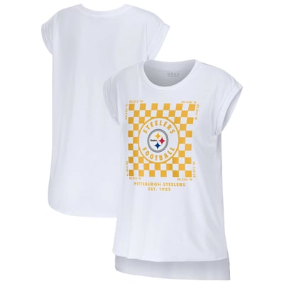 Pittsburgh Steelers WEAR by Erin Andrews Women's Checker Muscle Tank Top - White