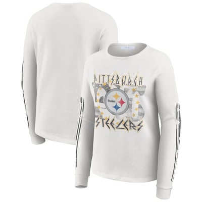  Pittsburgh Steelers WEAR by Erin Andrews Women's Graphic Waffle Long-Sleeve T-Shirt - White