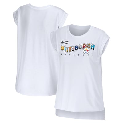 Pittsburgh Steelers WEAR by Erin Andrews Women's Greetings From Muscle T-Shirt - White