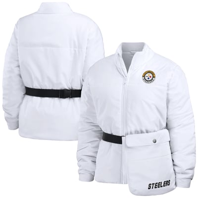  Pittsburgh Steelers WEAR by Erin Andrews Women's Packaway Full-Zip Puffer Jacket - White
