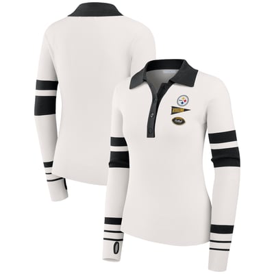 Pittsburgh Steelers WEAR by Erin Andrews Women's Ribbed Henley Polo Sweater - White