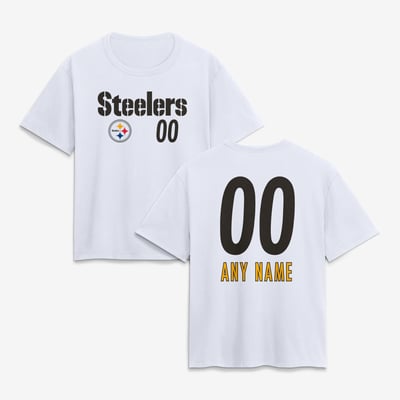 Pittsburgh Steelers Women's Touchdown Wordmark Personalized Name & Number T-Shirt - White