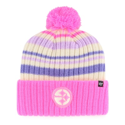  Pittsburgh Steelers '47 Youth Snow Fort Cuffed Knit Hat with Pom - Pink