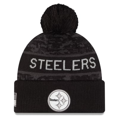 Pittsburgh Steelers New Era Youth 2026 Salute To Service Cuffed Knit Hat with Pom - Black