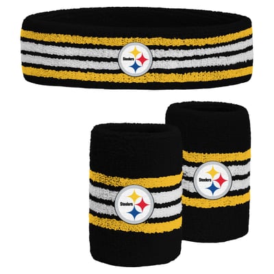  Pittsburgh Steelers PRO Compression Youth Team Stripe Three-Pack Headband and Wristbands Set - Black