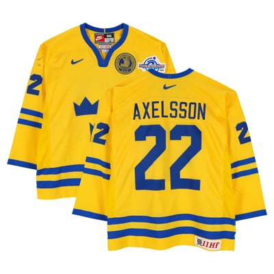 P.J. Axelsson Team Sweden Fanatics Authentic Game-Used #22 Yellow Nike Jersey vs. Team Finland on September 4 during the 2004 World Cup of Hockey