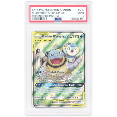 Blastoise & Piplup GX 2019 Pokemon Cosmic Eclipse Ultra Rare #215 PSA Authenticated 9 Card