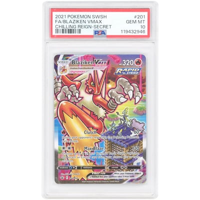 Blaziken VMAX 2021 Pokemon Chilling Reign Alternate Art Secret Rare #201 PSA Authenticated 10 Card