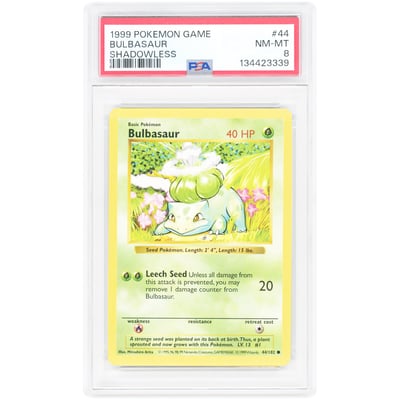 Bulbasaur 1999 Pokemon Base Set Shadowless Common #44 PSA Authenticated 8 Card