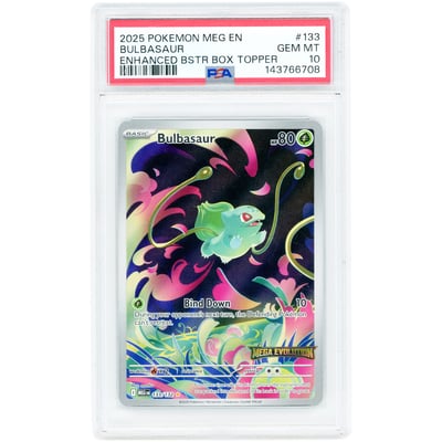 Bulbasaur 2025 Pokemon Mega Evolution Enhanced Booster Box Topper Promo #133 PSA Authenticated 10 Card