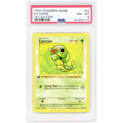 Caterpie 1999 Pokemon Base Set 1st Edition Common #45 PSA Authenticated 8 Card