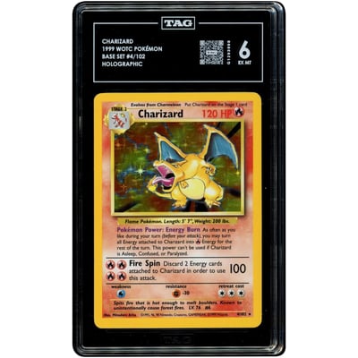 Charizard 1999 Pokemon Base Set Holo Rare #4 TAG Authenticated 6 Card