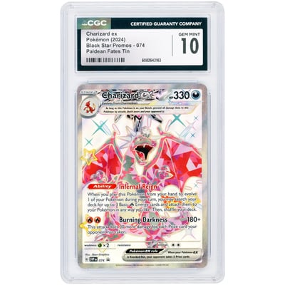 Charizard ex 2024 Pokemon Scarlet & Violet Paldean Fates Tin Black Star Promos #74 CGC Authenticated 10 Card