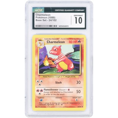 Charmeleon 1999 Pokemon Base Set Uncommon #24 CGC Authenticated 10 Card