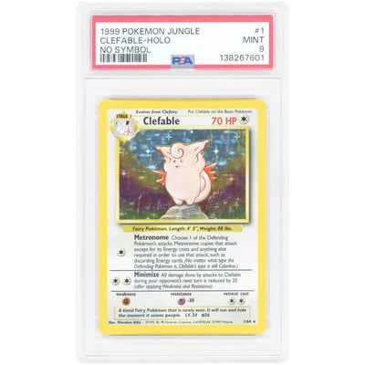Clefable 1999 Pokemon Jungle No Set Symbol Error Holo #1 PSA Authenticated 9 Card
