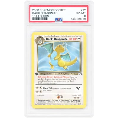 Dark Dragonite 2000 Pokemon Team Rocket 1st Edition Rare #22 PSA Authenticated 8 Card