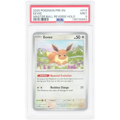 Eevee 2025 Pokemon Prismatic Evolutions Master Ball Reverse Holo #74 PSA Authenticated 9 Card