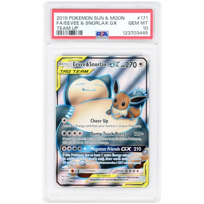 Eevee & Snorlax GX 2019 Pokemon Sun & Moon Team Up Ultra Rare #171 PSA Authenticated 10 Card