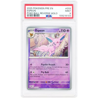 Espeon 2025 Pokemon Prismatic Evolutions Rare #33 PSA Authenticated 9 Card