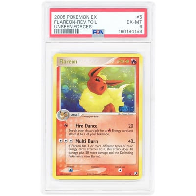 Flareon 2005 Pokemon EX Unseen Forces Holo Rare #5 PSA Authenticated 6 Card