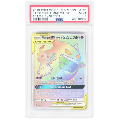Gengar & Mimikyu GX 2019 Pokemon Team Up Secret Rare #186 PSA Authenticated 9 Card