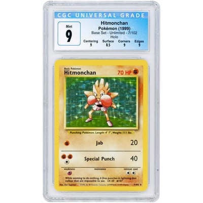 Hitmonchan 1999 Pokemon Base Set Holo Rare #7 CGC Authenticated 9 Card