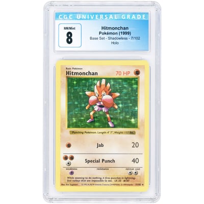 Hitmonchan 1999 Pokemon Base Set Shadowless Holo Rare #7 CGC Authenticated 8 Card